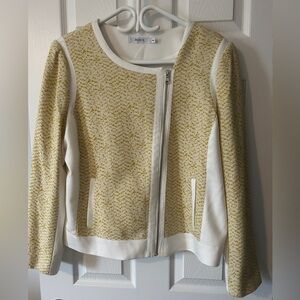 Yellow and Cream Tweed Zip Blazer Jacket